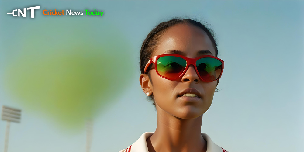 dark skin sportswomen wearing cricket sungasses